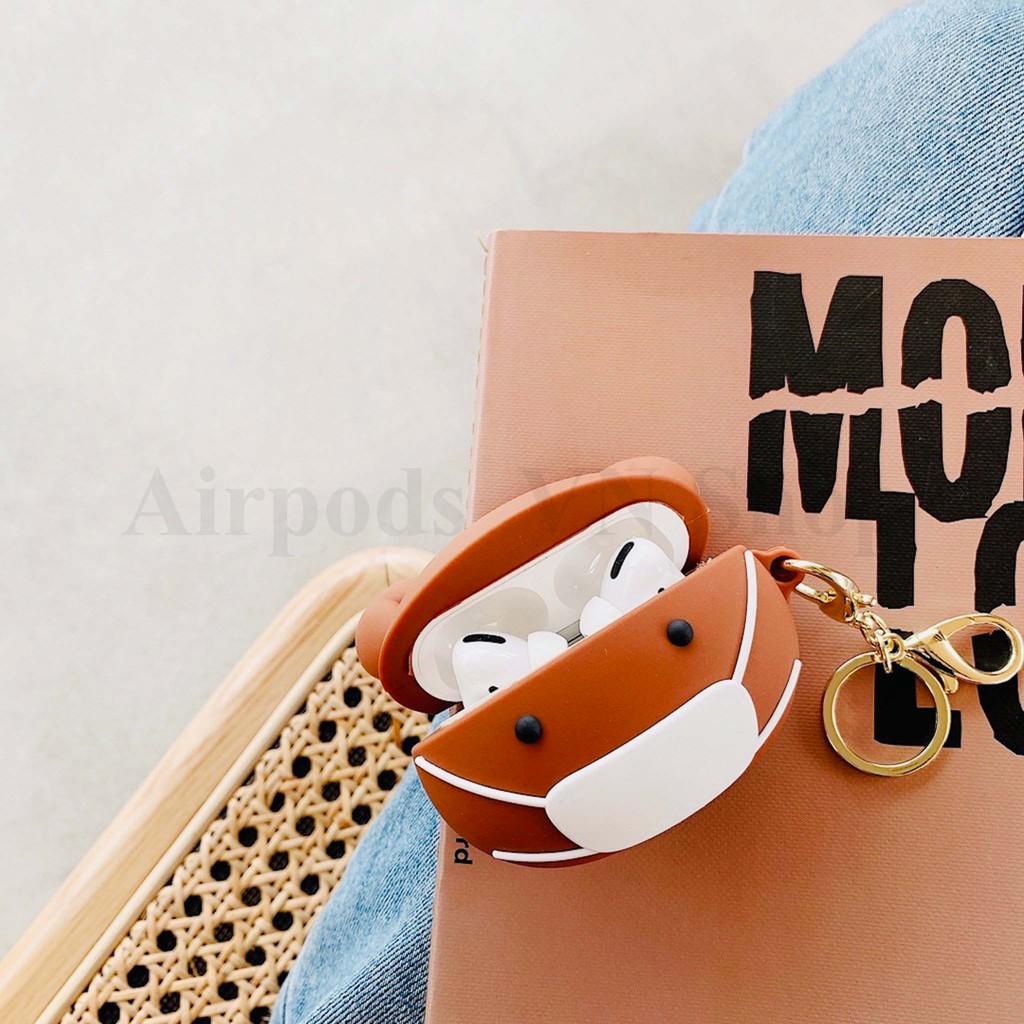 Bao Case Ốp dành cho Airpods Pro gấu nâu mang khẩu trang siêu cool silicon cao cấp