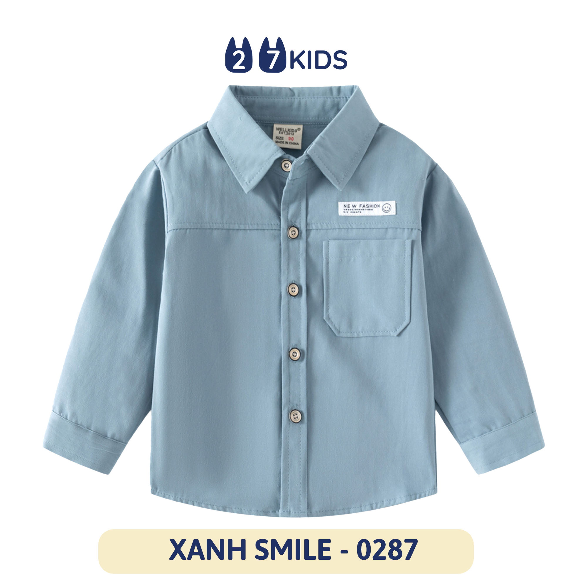 Áo sơ mi bé trai dài tay 27Kids WELLKIDS áo cổ bẻ đơn sắc vải mềm đi học nam cho trẻ từ 2-8 tuổi BLSH2