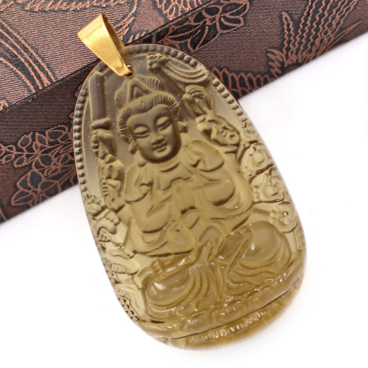 Mặt dây chuyền Phật Thiên Thủ Thiên Nhãn đá Obsidian size nhỏ 3.6cm MPOB8 - phật bản mệnh tuổi Tý