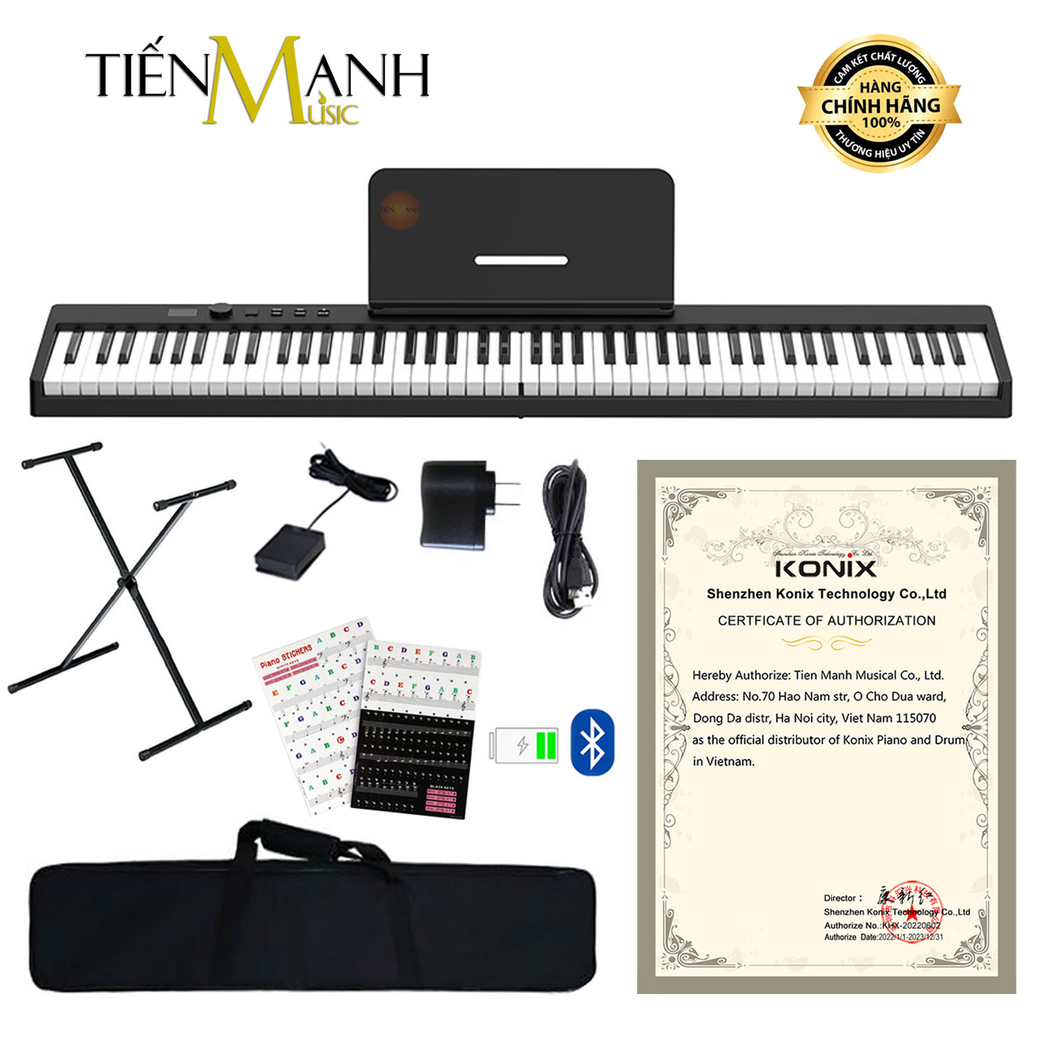 Đàn Piano Điện Konix PJ88C Đàn, Chân, Bao, Nguồn - 88 Phím Cảm Ứng Lực Midi Keyboard Controllers Hàng Chính Hãng