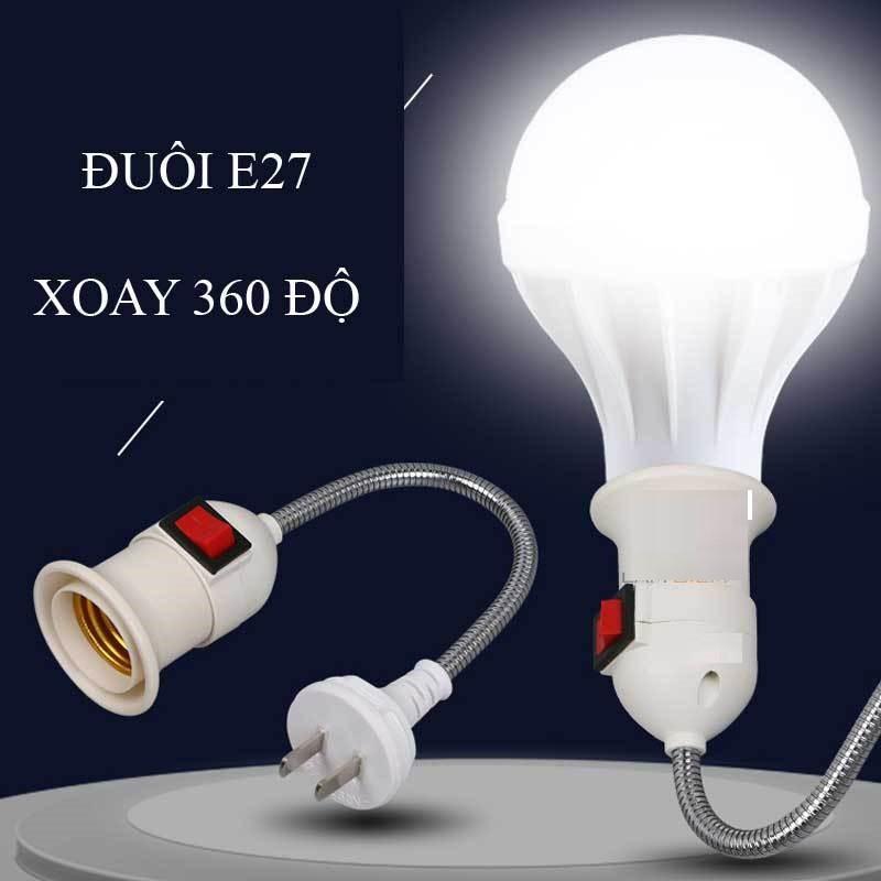 Đuôi đèn E27 dây lò xo có công tắc