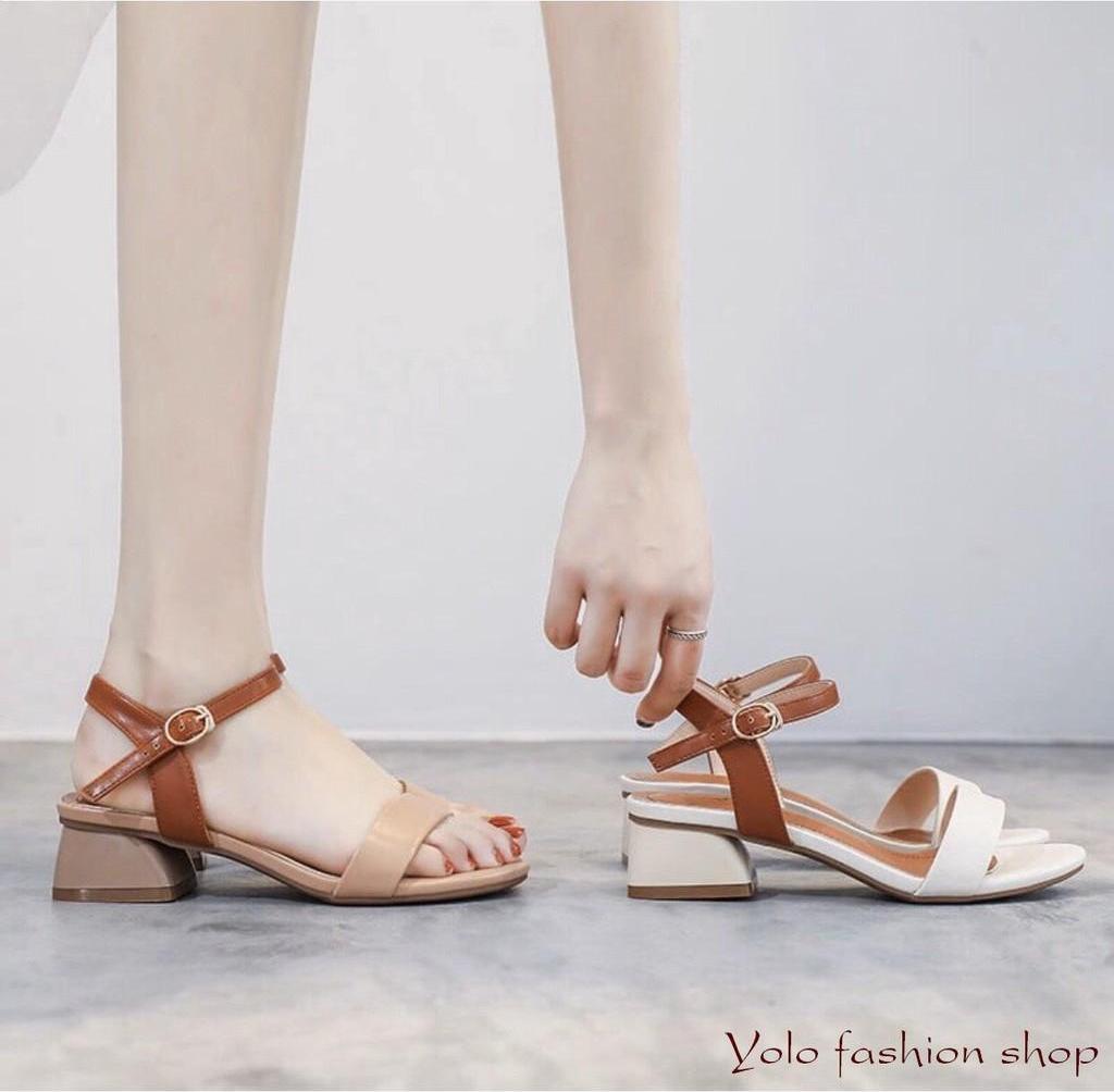 [Kèm Hình thật] S31_Sandal nữ quai ngang phối màu đế 3cm thời trang cao cấp