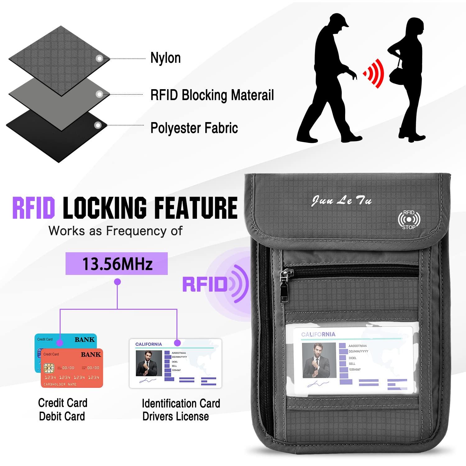 Túi đeo cổ du lịch Túi hộ chiếu chặn RFID an toàn cho nam nữ, Túi đeo cổ chống trộm chống nước Túi du lịch đựng tài liệu du lịch, điện thoại, hộ chiếu, bản đồ