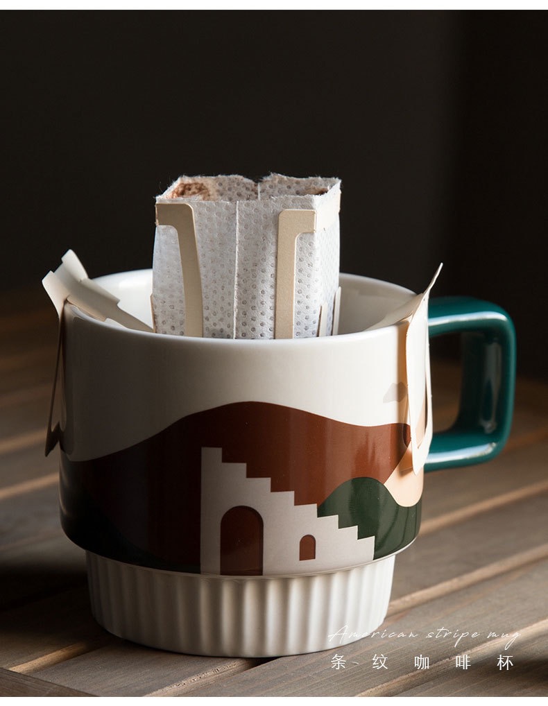 Ly gốm sứ cà phê có quai cầm 320ml họa tiết phong cảnh