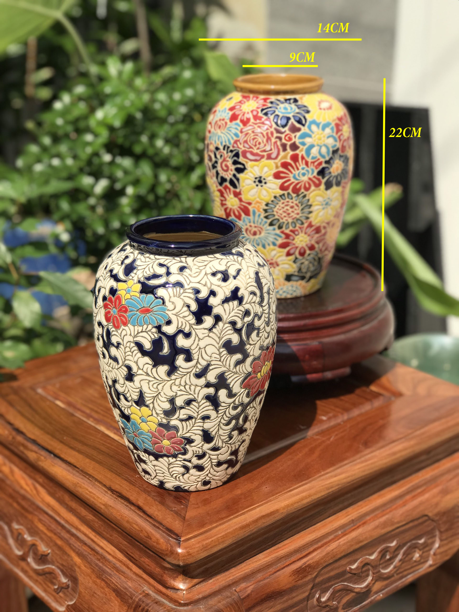 Bình Bông Gốm Sứ Bách Hoa, Dây Lá, Gốm Mỹ Nghệ Nam Bộ, Cao 22cm Cắm Hoa Trang Trí Decor