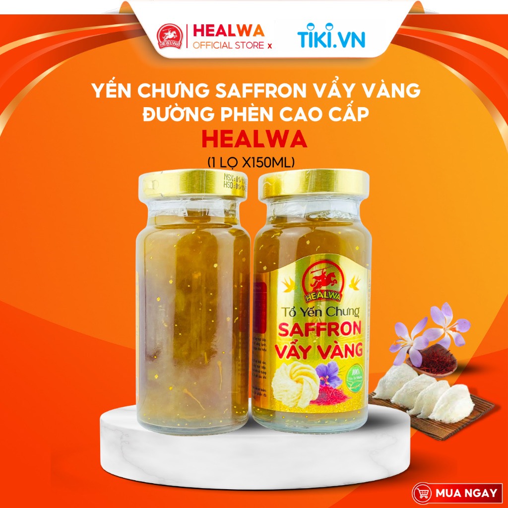 Tổ yến chưng Saffron Vẩy vàng đường phèn cao cấp Healwa (1 lọ x 150ml) tăng cường miễn dịch