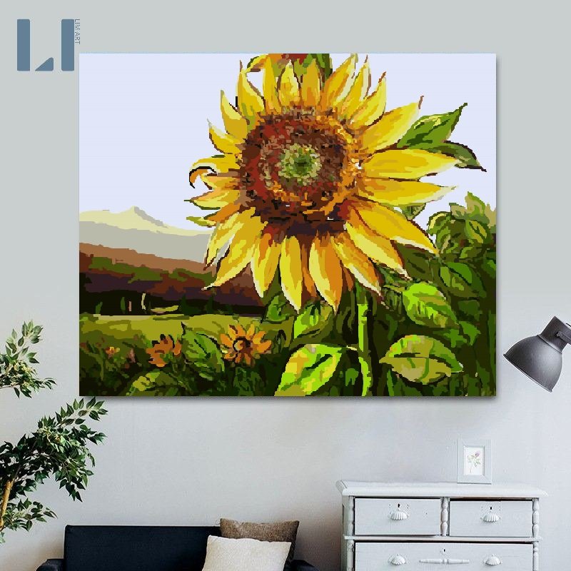 Tranh tô màu theo số hoa hướng dương - Tranh sơn dâu số hoá có khung LIM Art