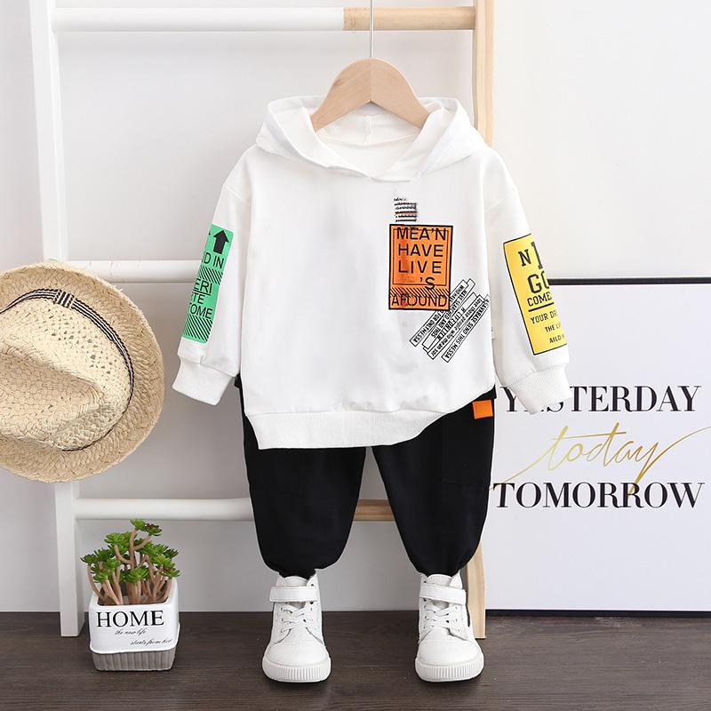 Bộ Quần Áo Bé Trai Cotton Nguyên Chất Áo Len Thu Đông Phù Hợp Với Bé Trai In Chữ Cái Mũ Trùm Đầu Quần Áo Thể Thao Cho Bé 2 phù Hợp Với