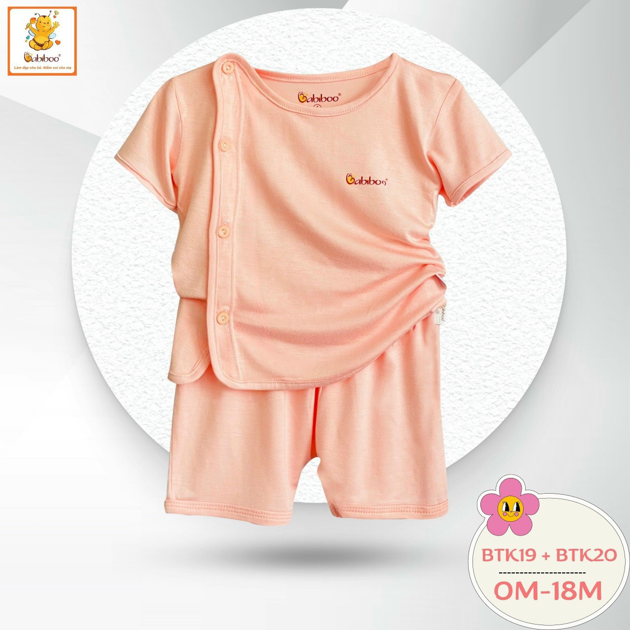 Bộ sơ sinh Babiboo tay ngắn cài lệch visco siêu mềm mại cho bé trai bé gái