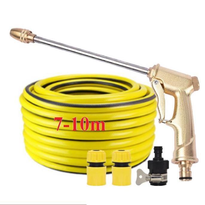 ️ Bộ dây vòi xịt nước rửa xe, tưới cây .tăng áp 3 lần,loại 7m,10m 206701-2 đầu đồng,cút,nối nhựa đen