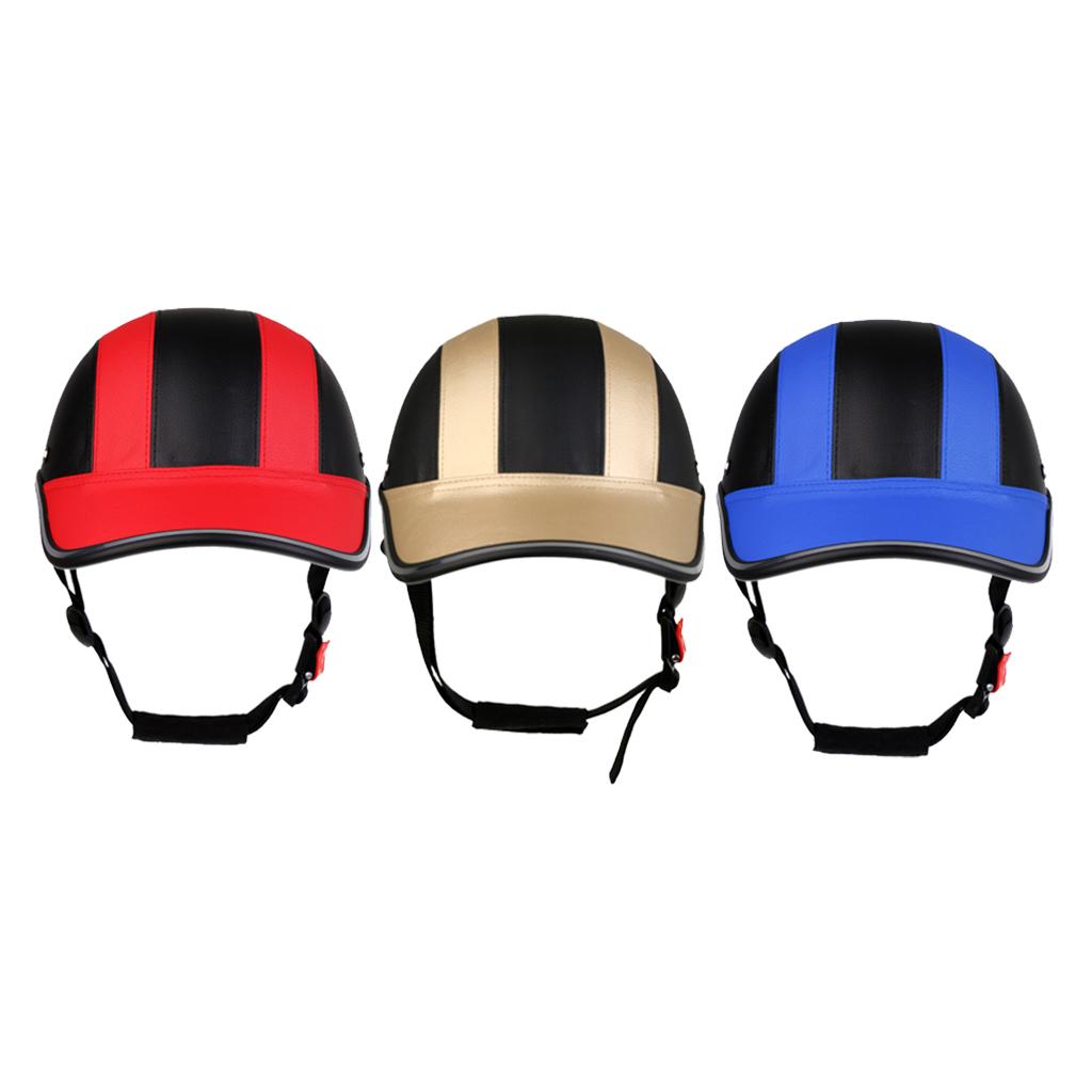 3x Baseball Cap Style Motorcycle Bike Helmet Safe Hat Visor Red Golden Blue