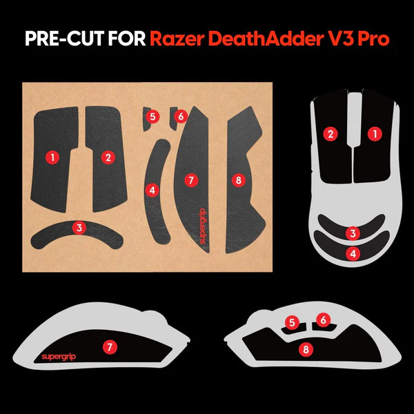 Miếng dán chống trượt Pulsar Supergrip - Grip Tape Precut for Razer DeathAdder V3 Pro - Hàng Chính Hãng