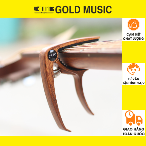 Capo đàn Guitar Acoustic Cao Cấp Gold CAPO1 màu gỗ - Capo đàn acoustic 2 chức năng kẹp tăng tone đàn, mở khóa đàn