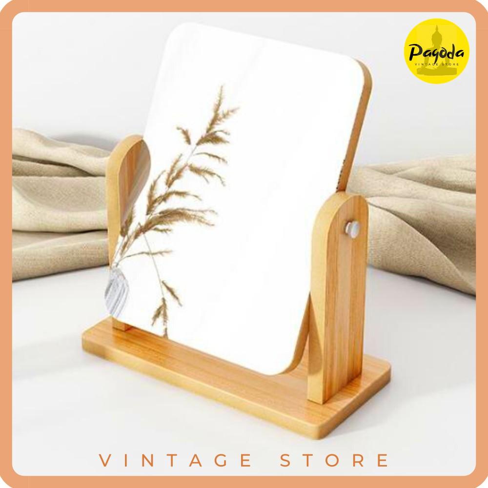 Gương để bàn vân gỗ cỡ LỚN 25x22cm vintage decor