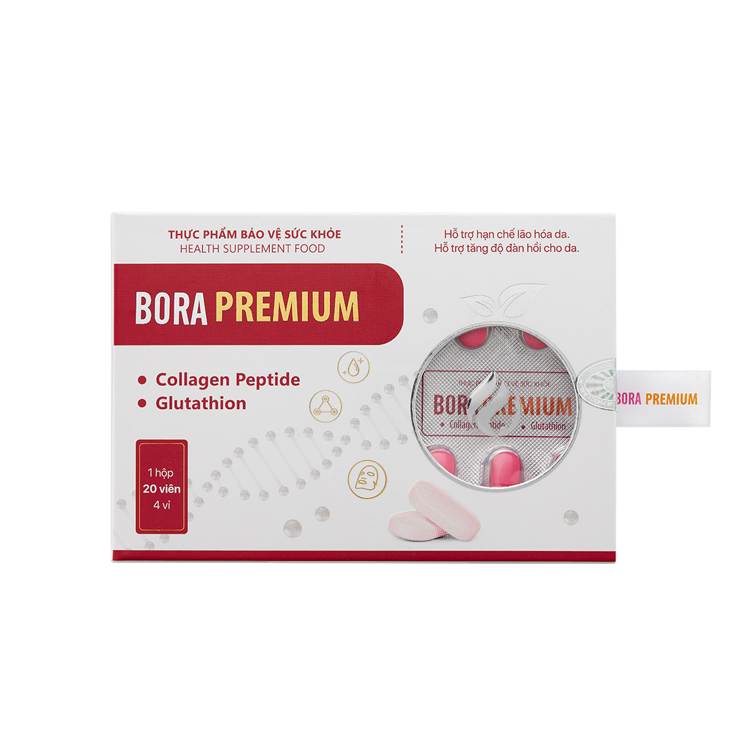 Viên uống trẻ hóa và trắng da Bora Premium hộp 20 viên