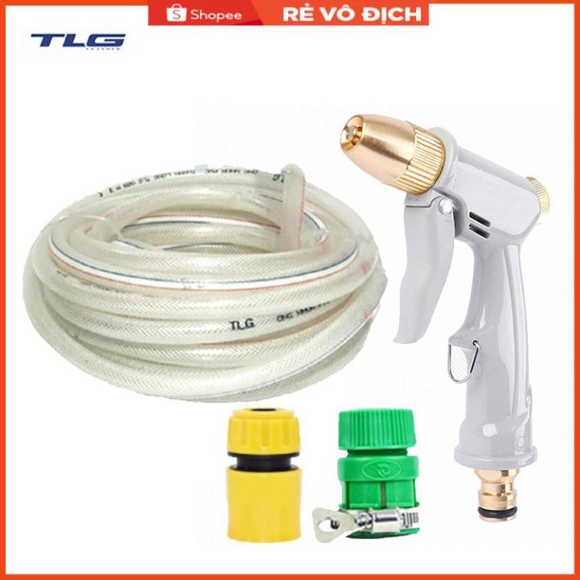 Bộ dây vòi xịt nước rửa xe, tưới cây tăng áp 3 lần, loại 7-10m (cút nhựa nối nhựa xanh) 206846