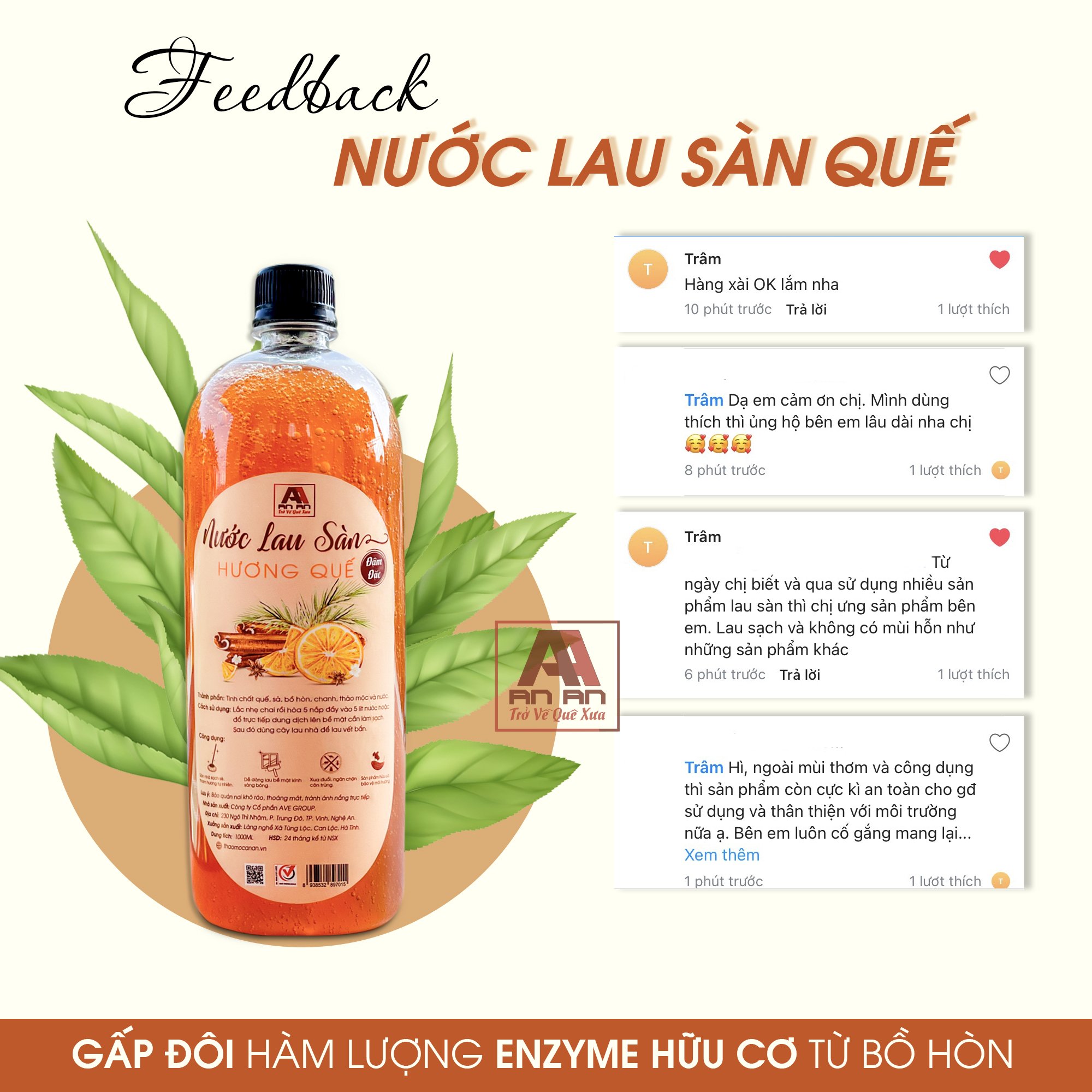 [Sản phẩm hữu cơ] Nước lau sàn hương Quế (đậm đặc)