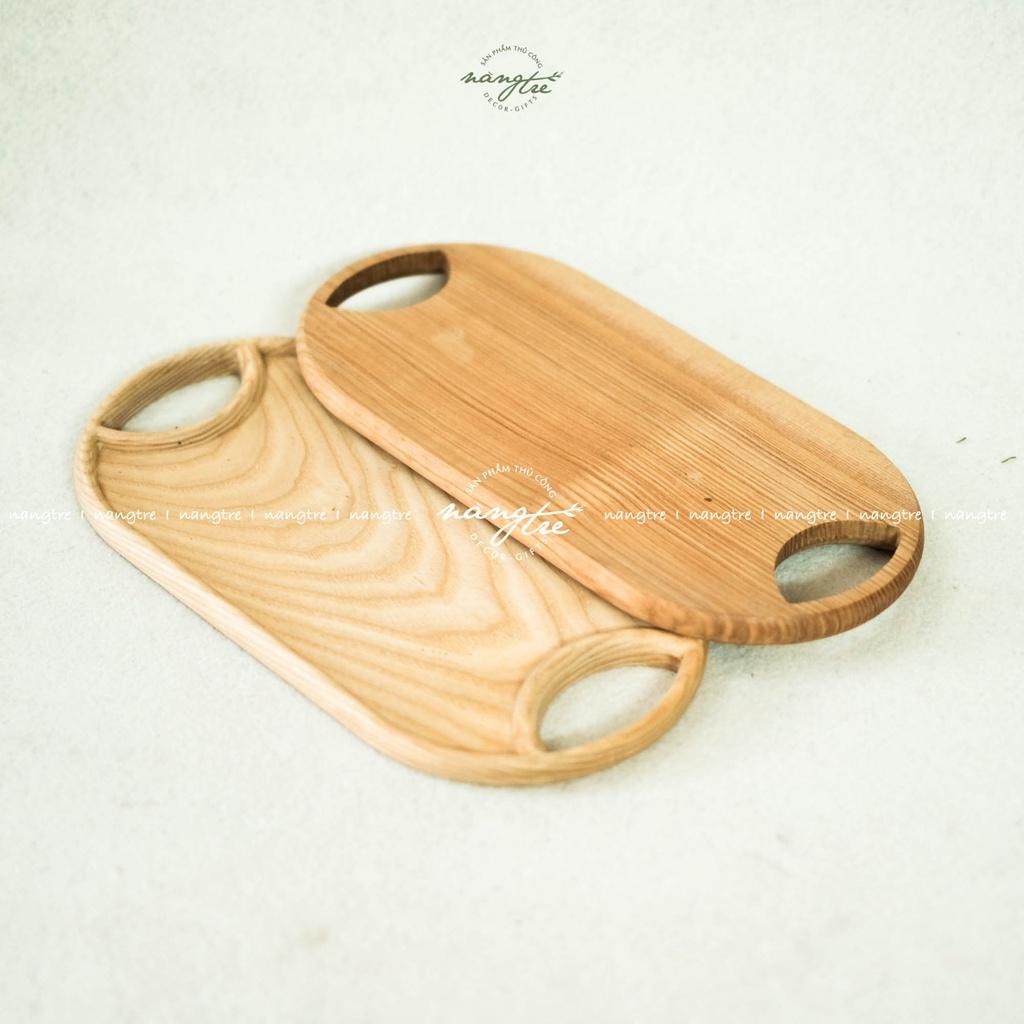 Khay gỗ hình oval tay nắm - khay decor