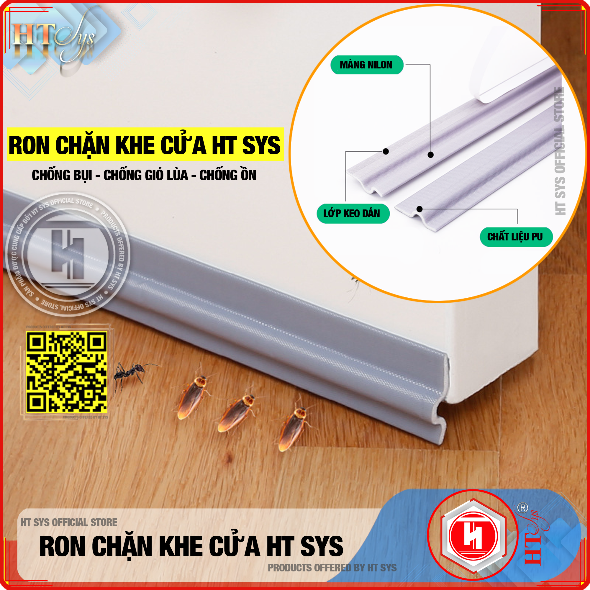 Ron Chặn Khe Cửa HT SYS - Chất Liệu PU Và PE Cải Tiến - Ron Chặn Khe Hở Cửa, Chân Cửa, Khung Cửa - Ngăn Gió Lùa, Cách Âm, Chống Bụi, Ngăn Côn Trùng, Chống Thoát Khí Điều Hòa, Chống Va Đập Cửa - Hàng Chính Hãng