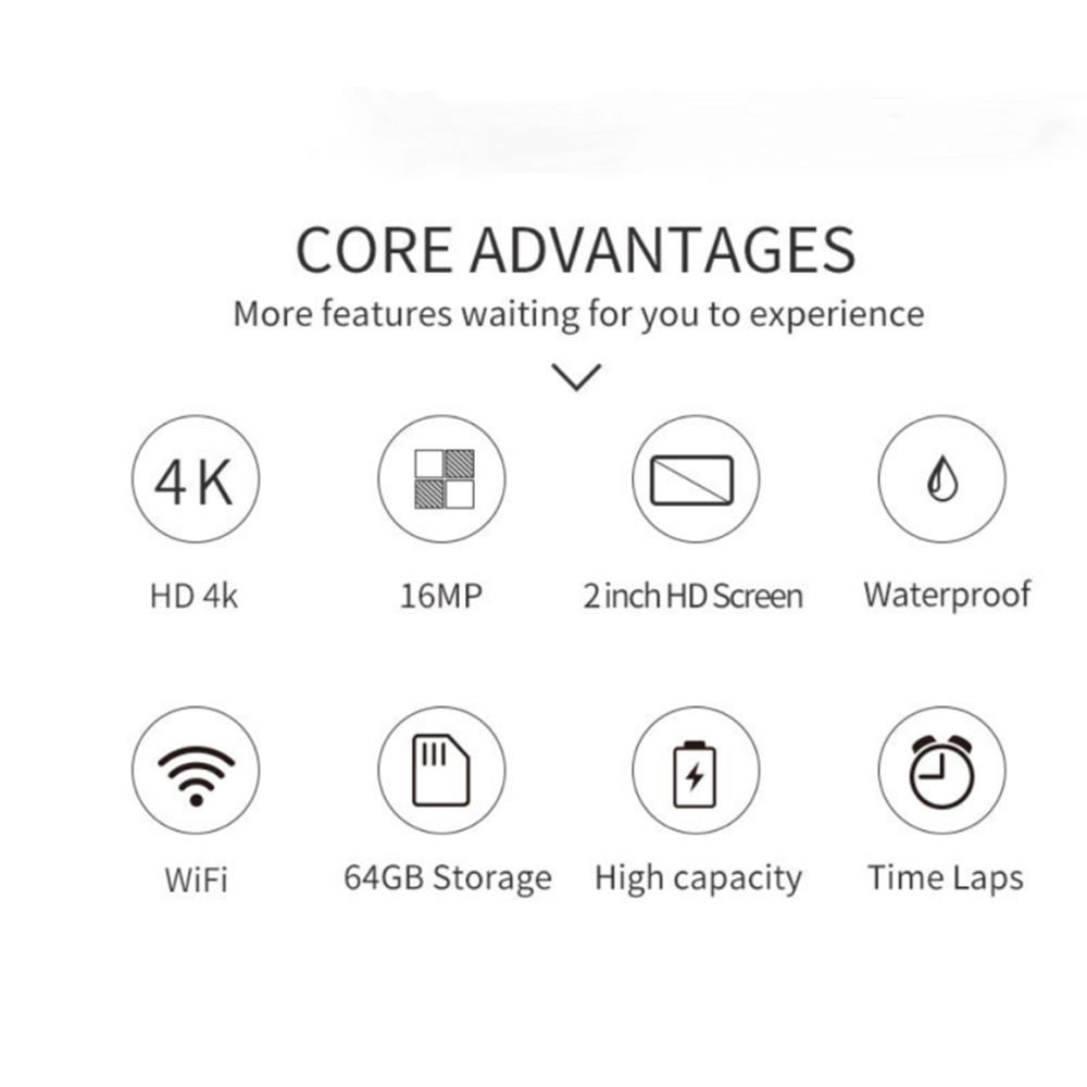 Màn hình kép phía trước và phía sau chống nước 4K HD với điều khiển từ xa Camera thể thao WIFI ngoài trời 170 ° DV lặn chụp ảnh trên không