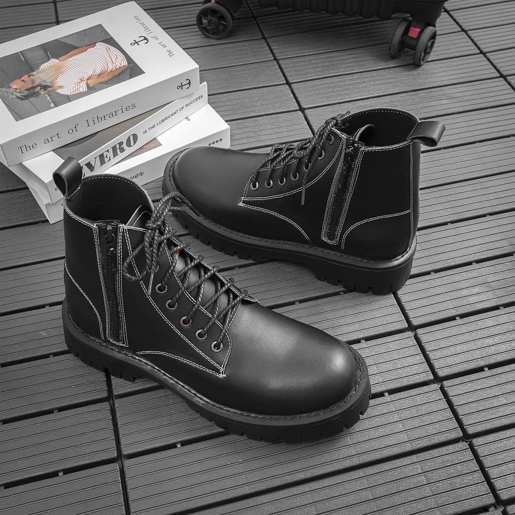 Giày Combat Boots Nam AROTI Zip Boots Cổ Cao Chất Da Bò Đẹp Cao Cấp,Đế Khâu Chắc Chắn, Tăng Chiều Cao 5cm G610-Đ