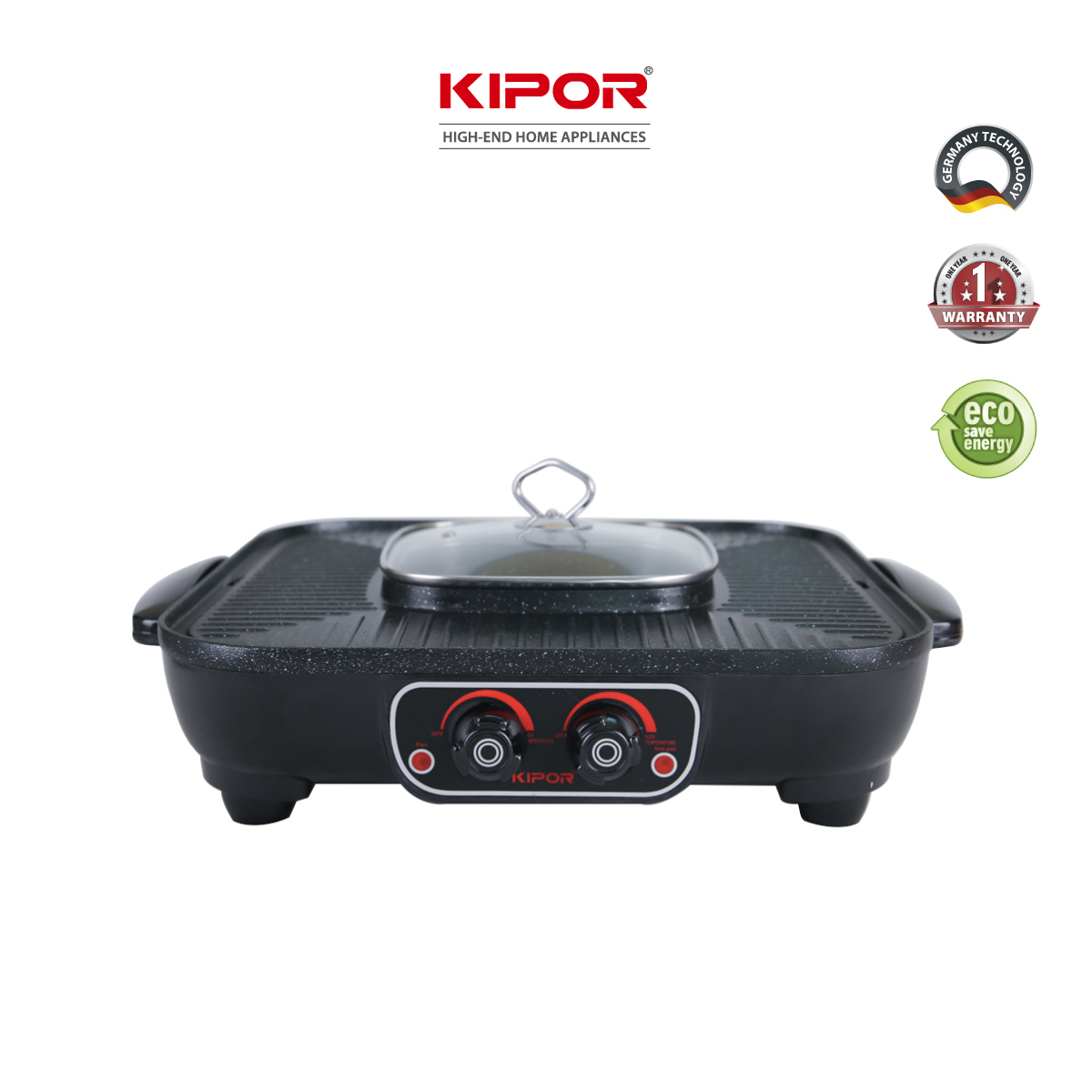 Bếp lẩu nướng điện không khói KIPOR KP-HG4020 - Lẩu, nướng đồng thời điều chỉnh nhiệt độc lập - Chống dính WHITFORD cao cấp -Hàng chính hãng