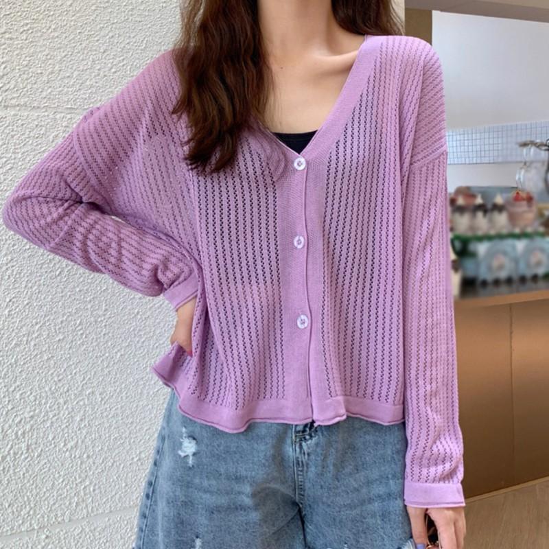 Áo Khoác Cardigan Dài Tay Cổ Chữ V Phối Nút Xinh Xắn Dành Cho Nữ