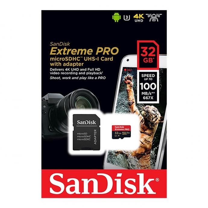 Thẻ nhớ microSDHC Sandisk Extreme Pro A1 32GB 667X V30 UHS-I U3 100MB/s (Đen) Hàng Chính Hãng