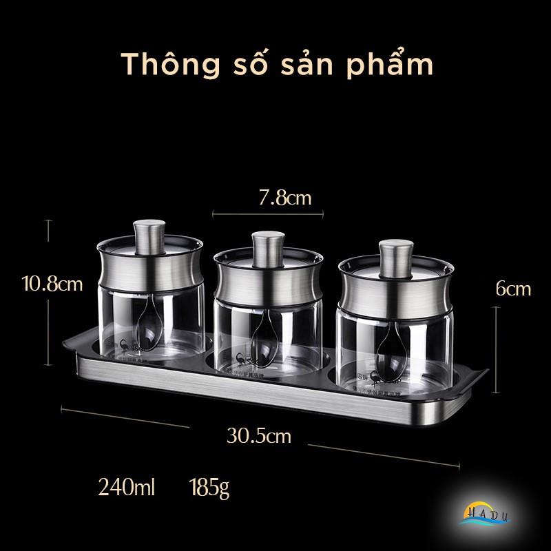 Bộ Đựng Gia Vị Nhà Bếp Thủy Tinh Cao Cấp Nắp Inox 304 Kèm Thìa Đạt Chất Lượng Đức SSGP