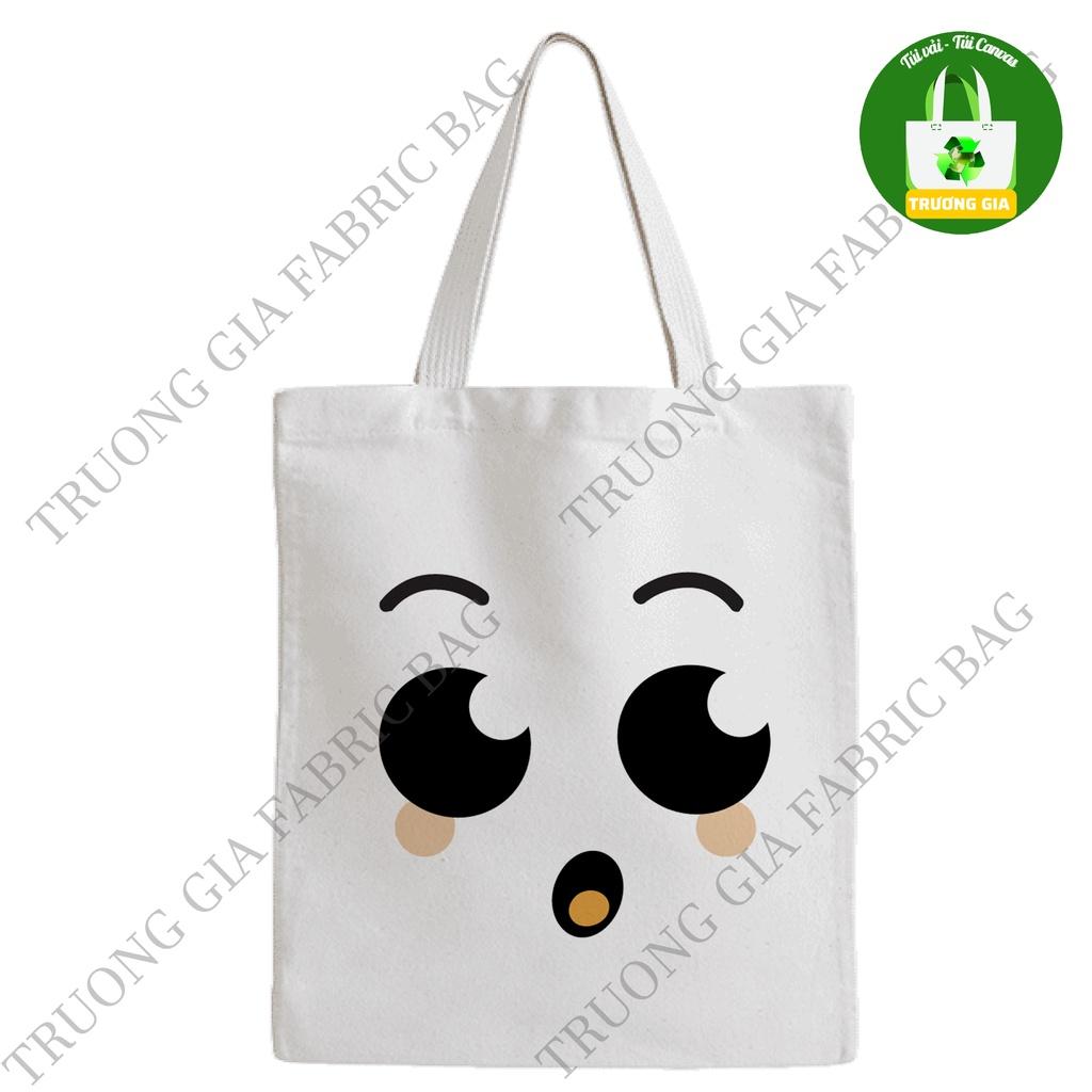 TúI tote canvas Trắng in hình Face Smile không khóa kéo 26x33 Trương Gia Túi Vải - Túi Canvas