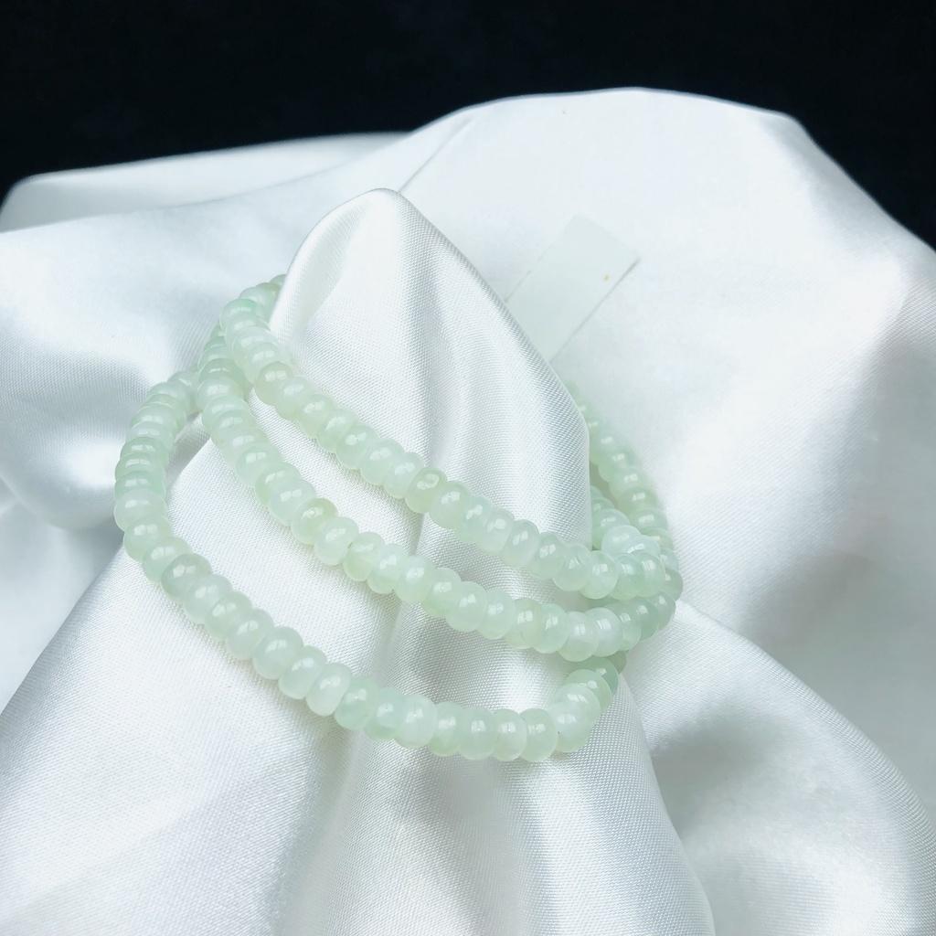 Vòng tay Ngọc Jade A Bánh Xe tự nhiên có kiểm định - Trang sức Nữ cao cấp - màu trắng phớt xanh, hạt bánh xe 5 li