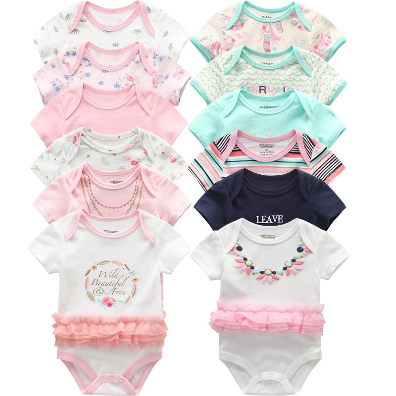 6 Cái/lốc Bodysuit Cho Bé Gái Thời Trang Cơ Thể Phù Hợp Với Nữ Tay Ngắn Sơ Sinh Trẻ Sơ Sinh Áo Liền Quần Liền Hình Hoạt Hình Trẻ Em Bé Gái Quần Áo