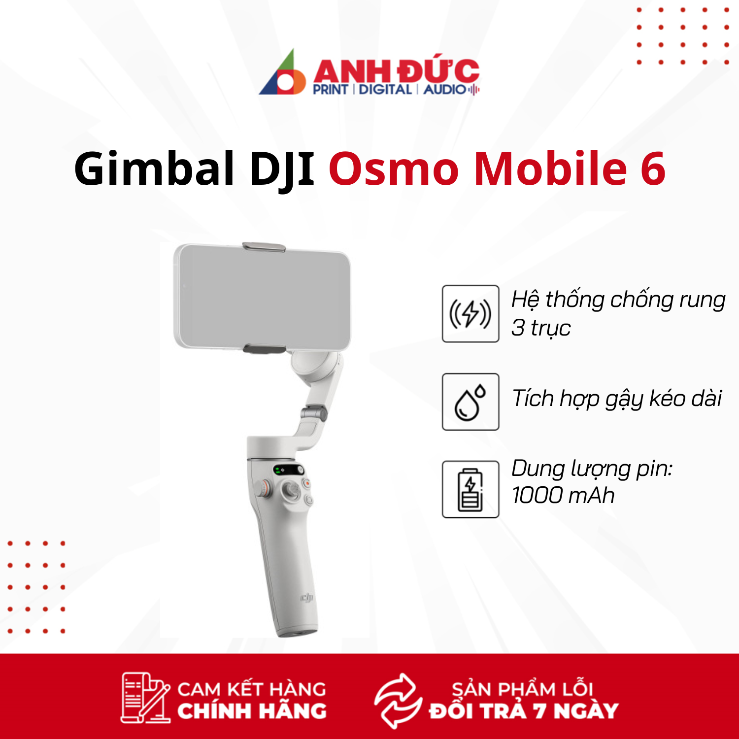 Tay cầm chống rung cho điện thoại Gimbal DJI Osmo Mobile 6 - Hàng chính hãng