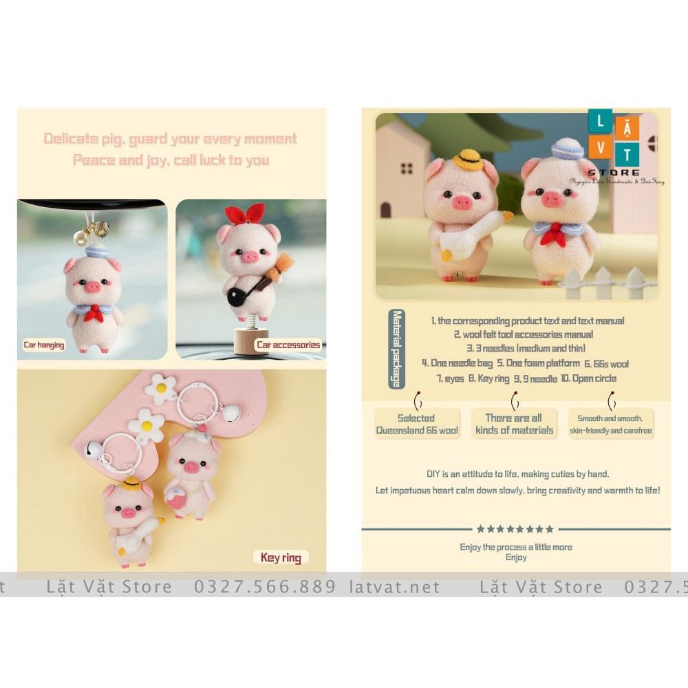 Bộ kit len chọc Gia Đình Heo Dễ Thương làm quà DIY, móc khoá từ handmade, có hướng dẫn - Needle felting Pig Familyđồ