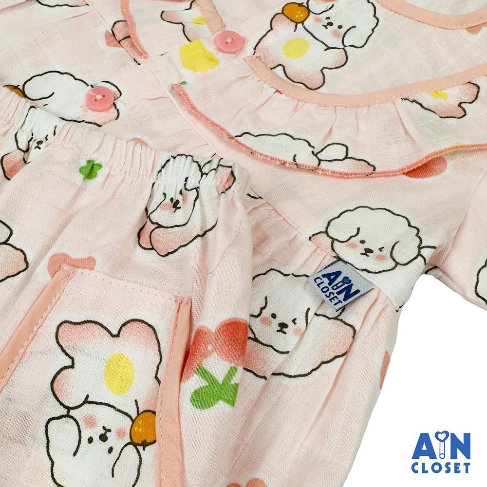 Bộ quần áo Dài bé gái họa tiết Cún Hồng Xô sợi tre - AICDBGP8ZCSP - AIN Closet