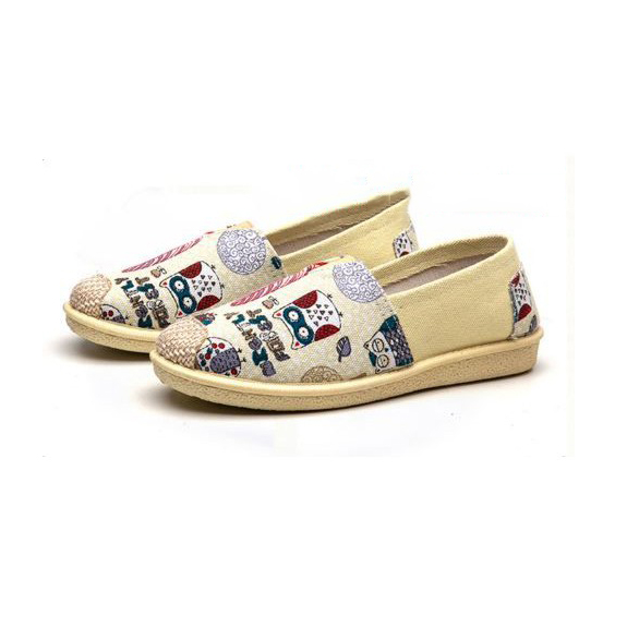 Giày lười slip on nữ bọc cói vintage hình dễ thương-GL3