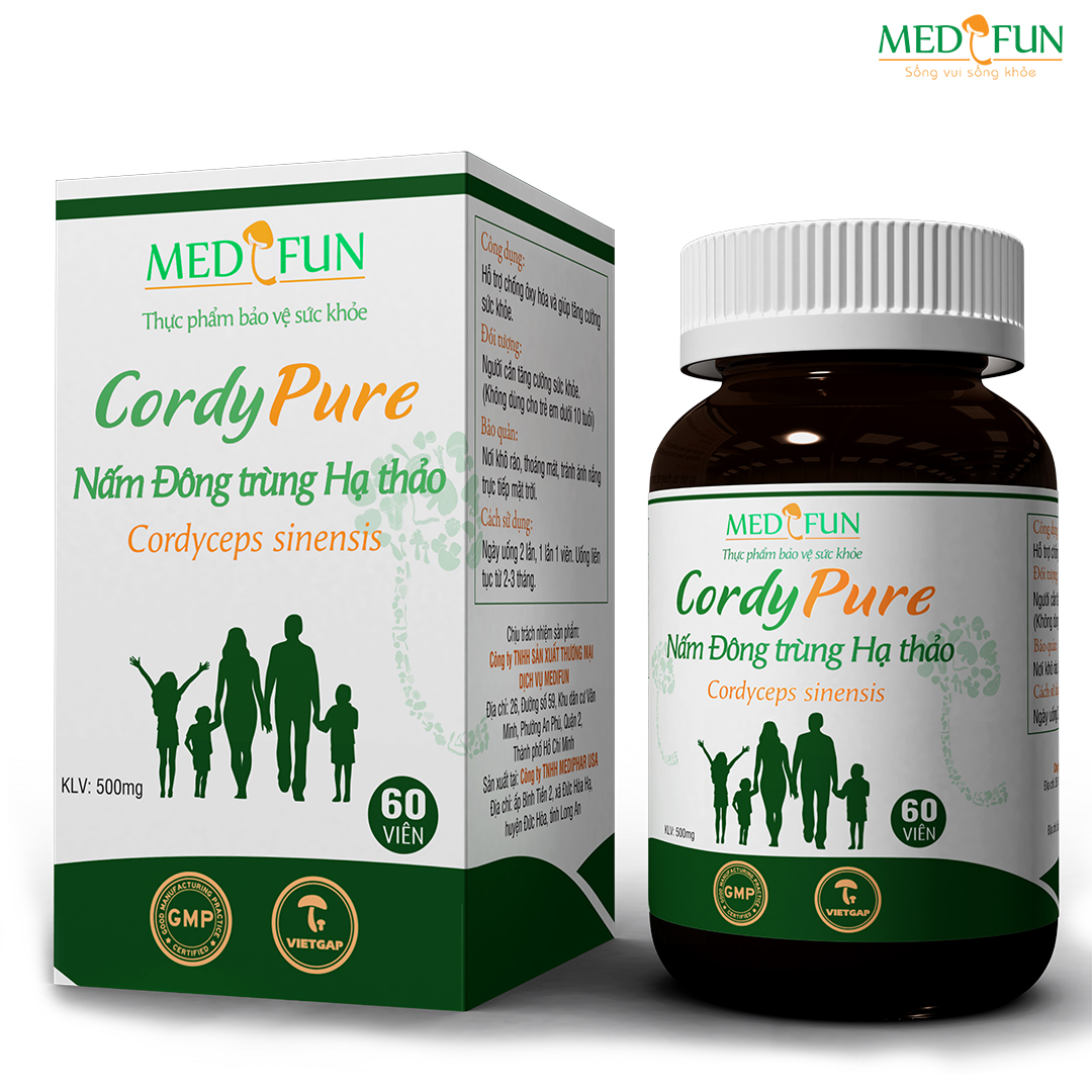 Viên nang Đông trùng Hạ thảo CordyPure Tây Tạng - Medifun hộp 60 viên - Tăng cường hệ miễn dịch - Hàng Chính Hãng - Sản phẩm cao cấp