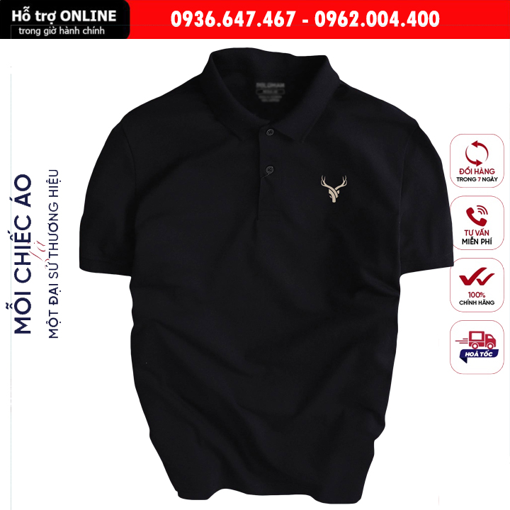 Áo Polo Nam Có Cổ In Logo Sừng Hươu Vải Cá Sấu Cotton Co Giãn 4 Chiều Cực Kỳ Sang Trọng