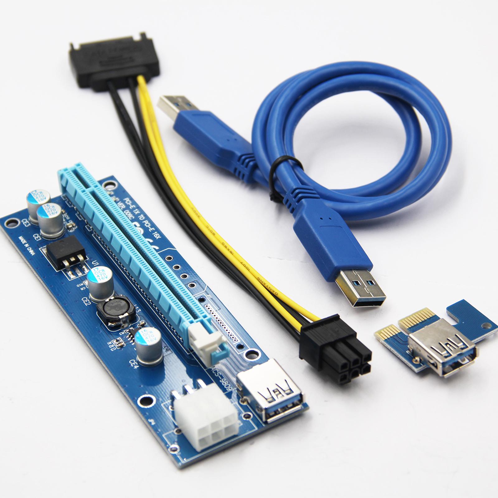 USB 3.0 PCI-E 1X to 16X Riser Card Adapter for BTC Miner PC Desktop