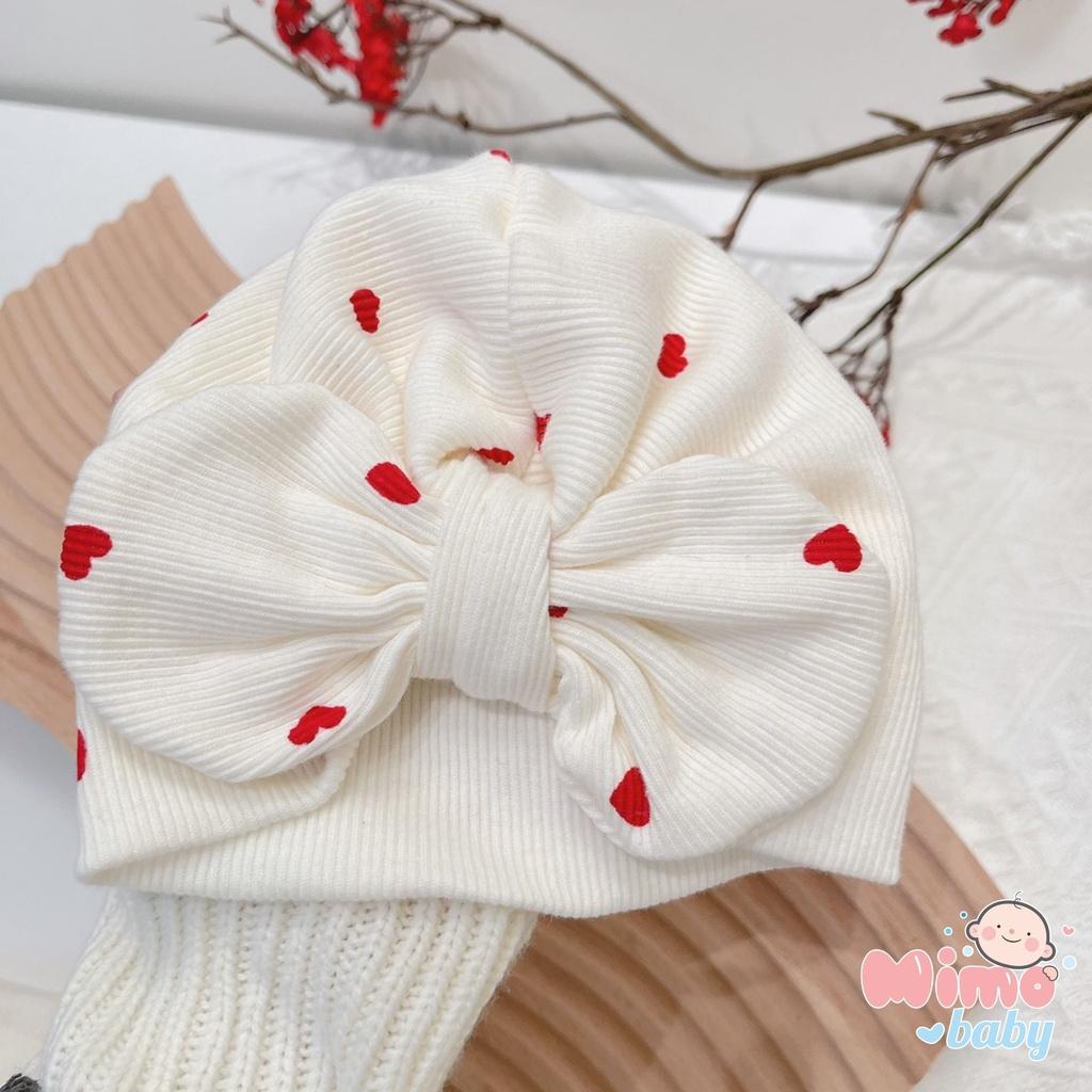 Mũ nón turban nơ đáng yêu cho bé gái 6-10kg kem tim đỏ Mimo baby MTB65