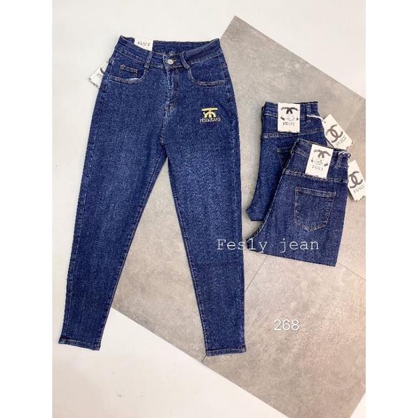 Quần Jeans Nữ Baggy Xanh Thêu Trang Trí Lưng Cao