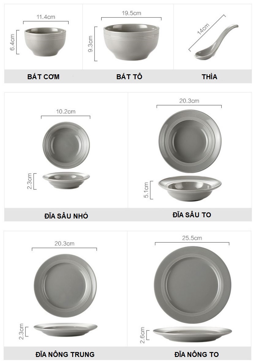 Set mix 2 màu đen ghi 32 chi tiết cho 8 người