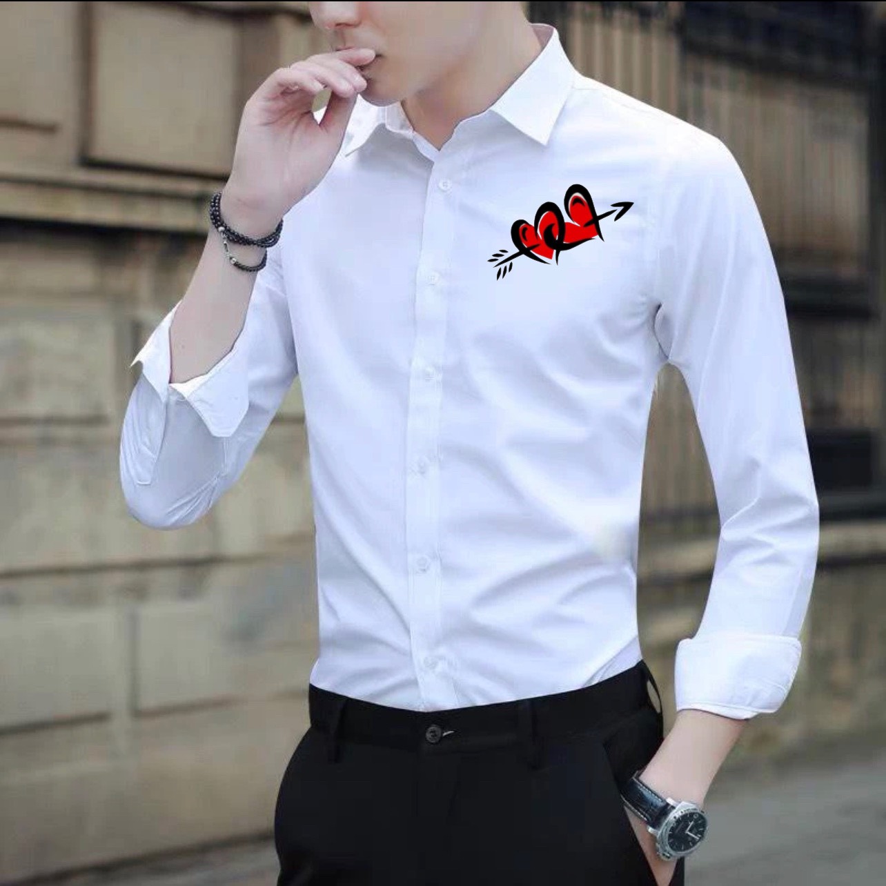 Áo Sơ Mi Unisex - Nam Nữ In Hình “Trái Tim Bắn Mũi Tên” Lụa Mềm Mịn Menswear