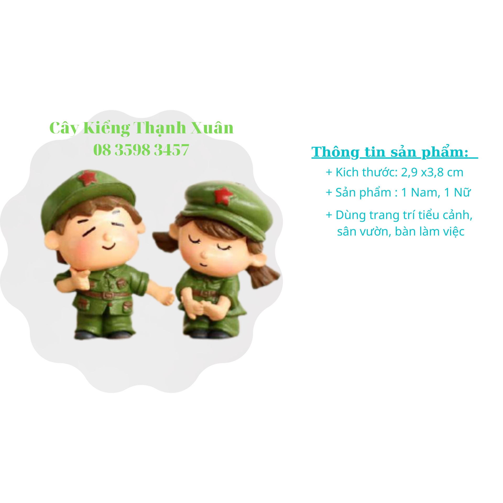 Phụ kiện trang trí tiểu cảnh mini, Cặp Đôi Người Lính Xanh trang trí chậu cây cảnh, cây để bàn làm việc, trang trí văn phòng, kệ sách