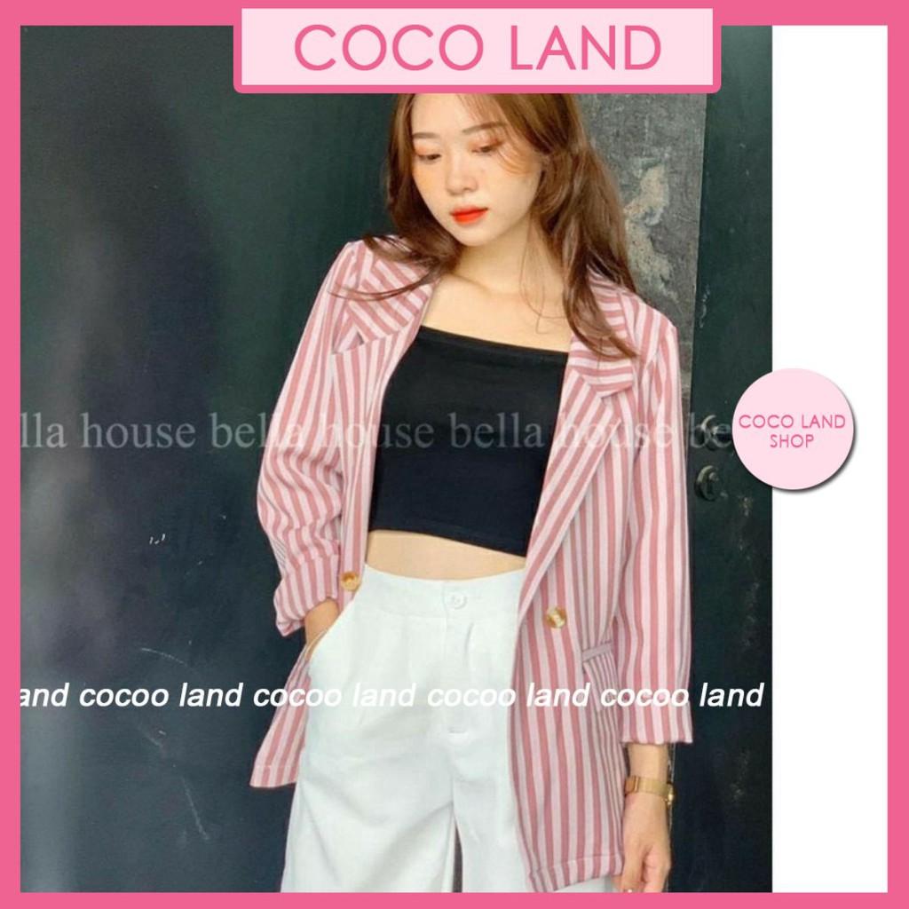 áo vest nữ phom rộng kẻ sọc kiểu hàn quốc xinh xắn coco land ulzzang