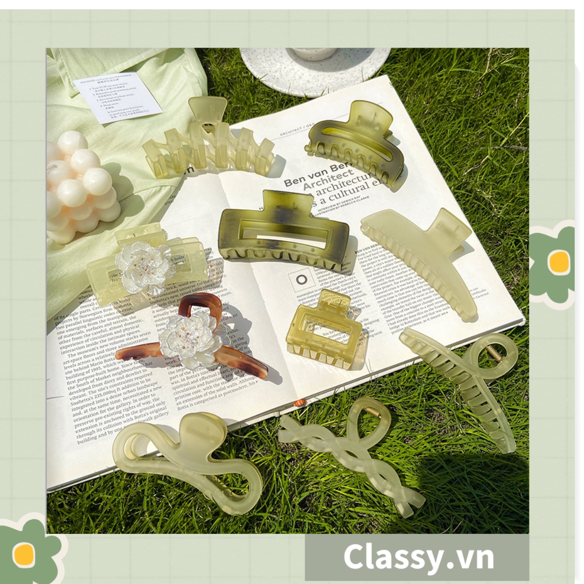 Kẹp tóc càng cua Classy màu xanh lá, dạng kẹp trong đục, nhiều kiểu dáng hiện đại PK1169