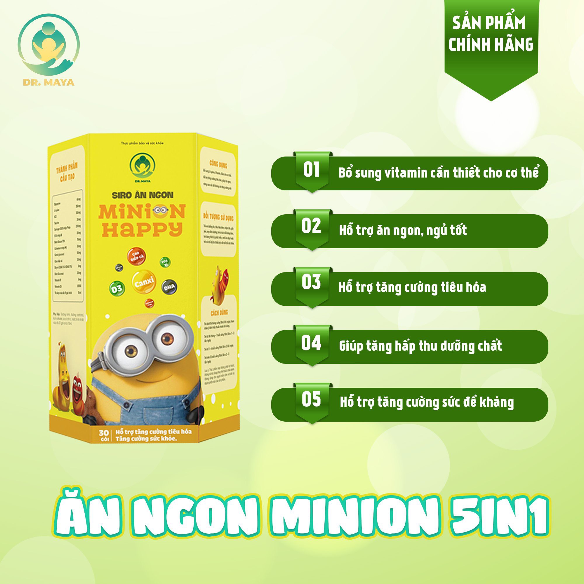 Siro ăn ngon MINION HAPPY hỗ trợ tiêu hóa tốt, giúp trẻ phát triển cân nặng chiều cao