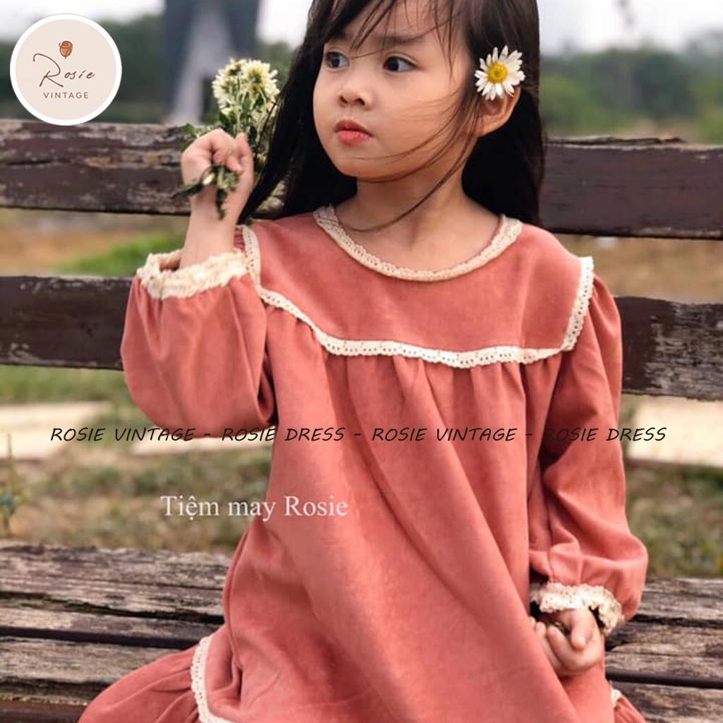 Váy nhung viền ren ROSIE V04 chất nhung mịn mềm cho bé gái từ 7-36kg