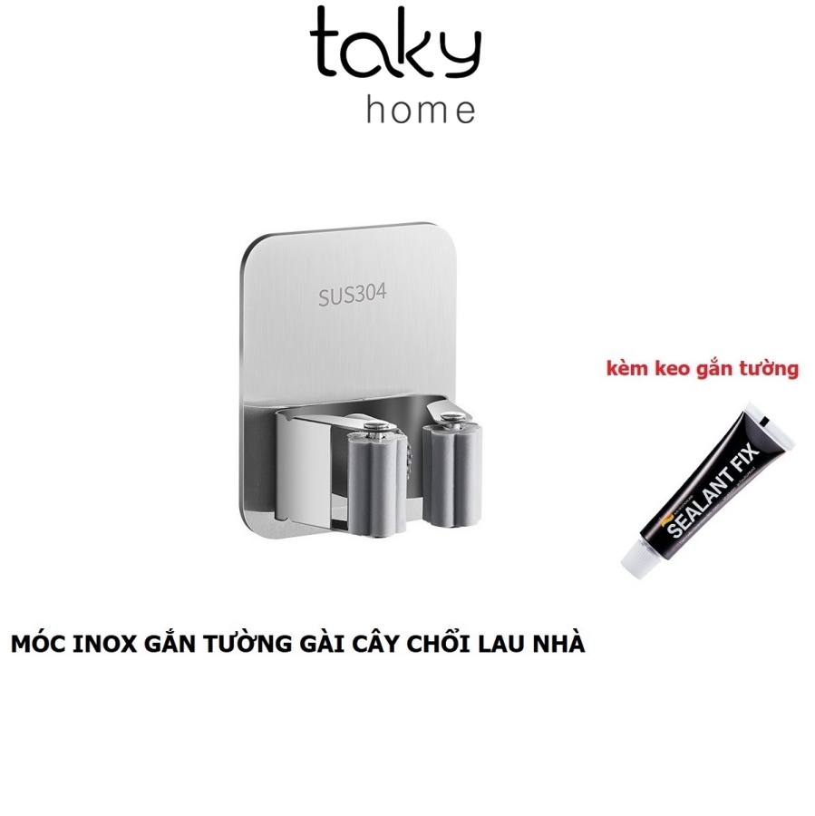 Giá Inox Treo Chổi Và Cây Lau Nhà Gắn Tường, Gọn Gàng - Ngăn Nắp, Gắn Keo Siêu Chắc Không Khoan Đục -TakyHome 4032