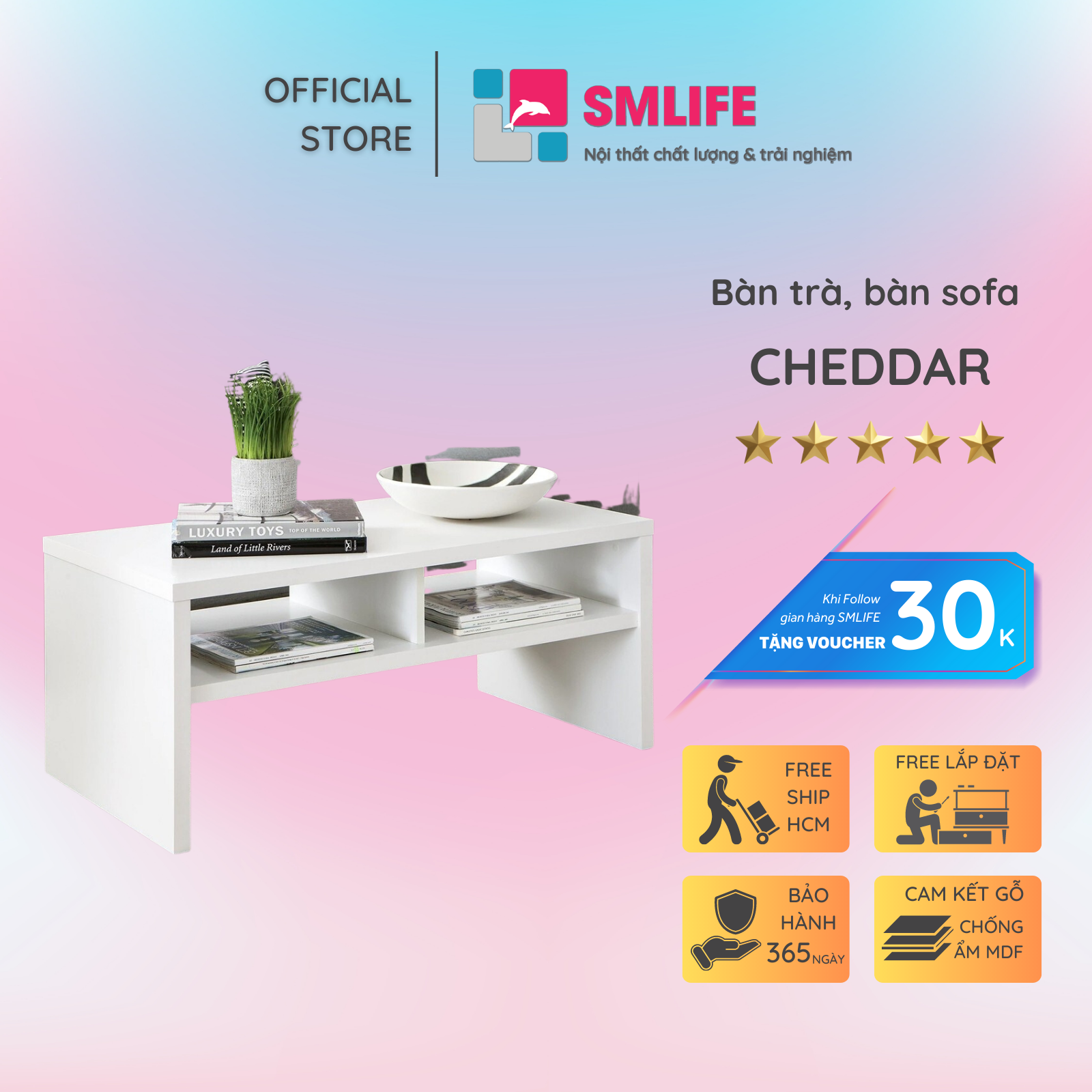 Bàn trà gỗ hiện đại SMLIFE Cheddar | Gỗ MDF dày 17mm chống ẩm | D90xR45xC45cm